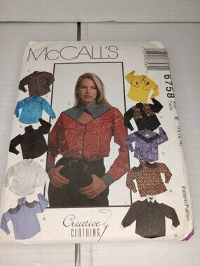 McCalls Creative 7 Western Blouse Sewing Pattern #6758 Size E (14-18) 20 Pieces